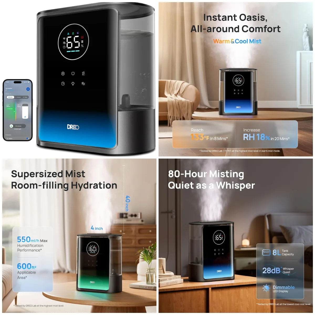 XMSJ 8 Liter Smart Humidifier For Large Rooms With Warm And Cool Mist