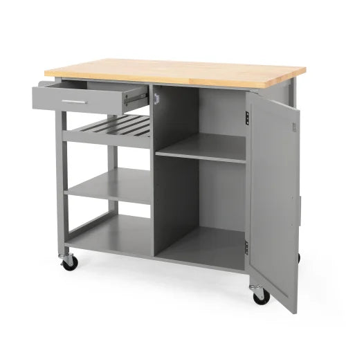 Kitchen Island Cart With Storage Cabinet And Spice Rack Wheels