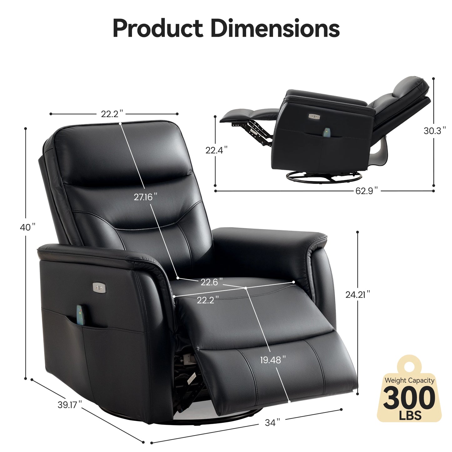Kerdom PU Leather Power Lift Recliner With Vibration Massage