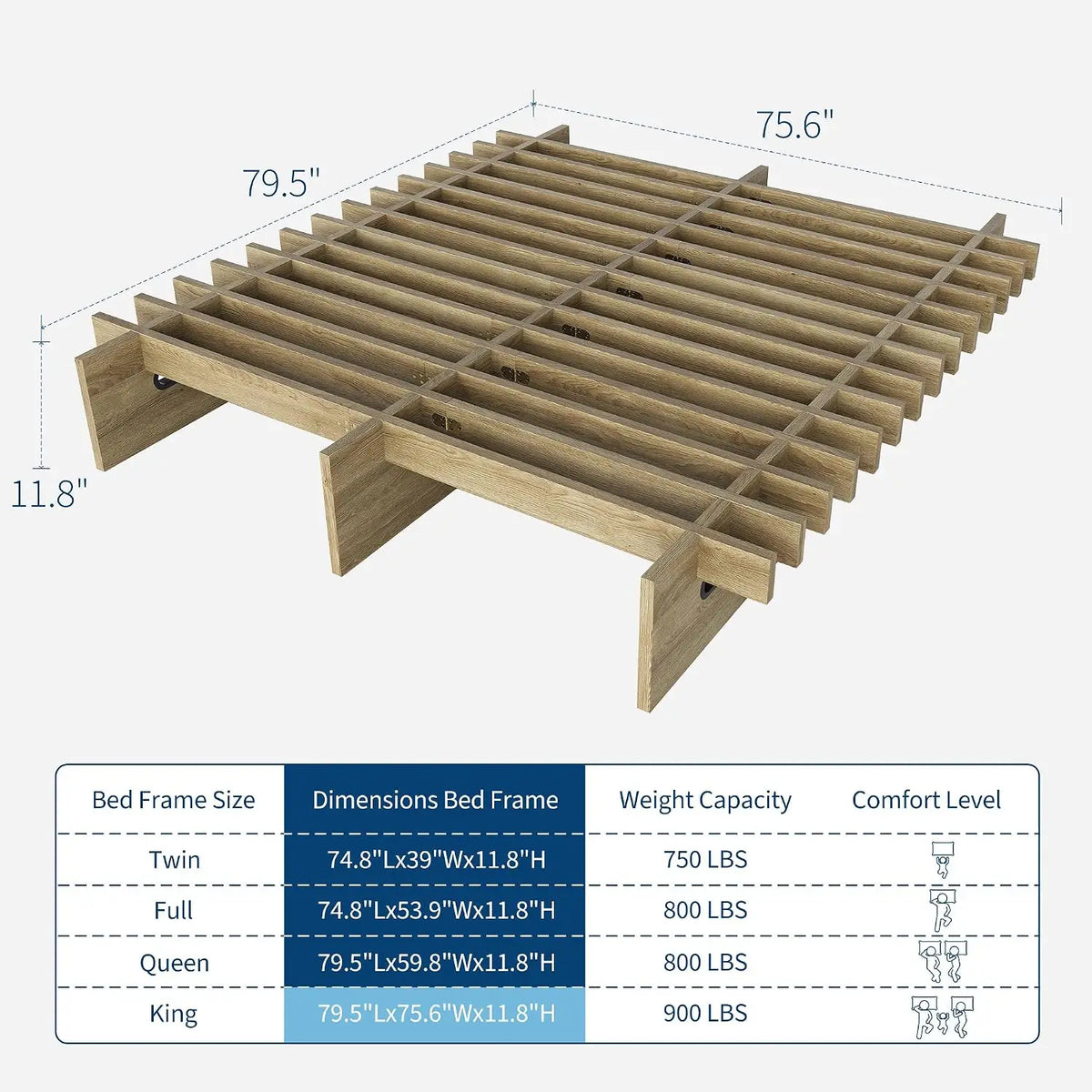 HiMISS Wood Platform Bed Frame Low Profile No Box Spring