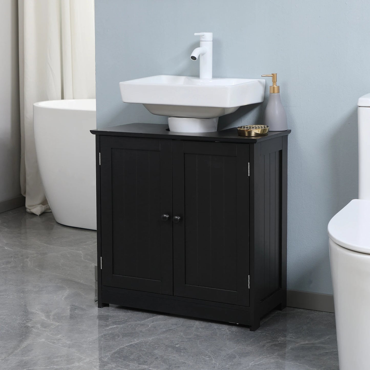 HOMCOM Under Sink Bathroom Cabinet With 2 Doors And Shelf