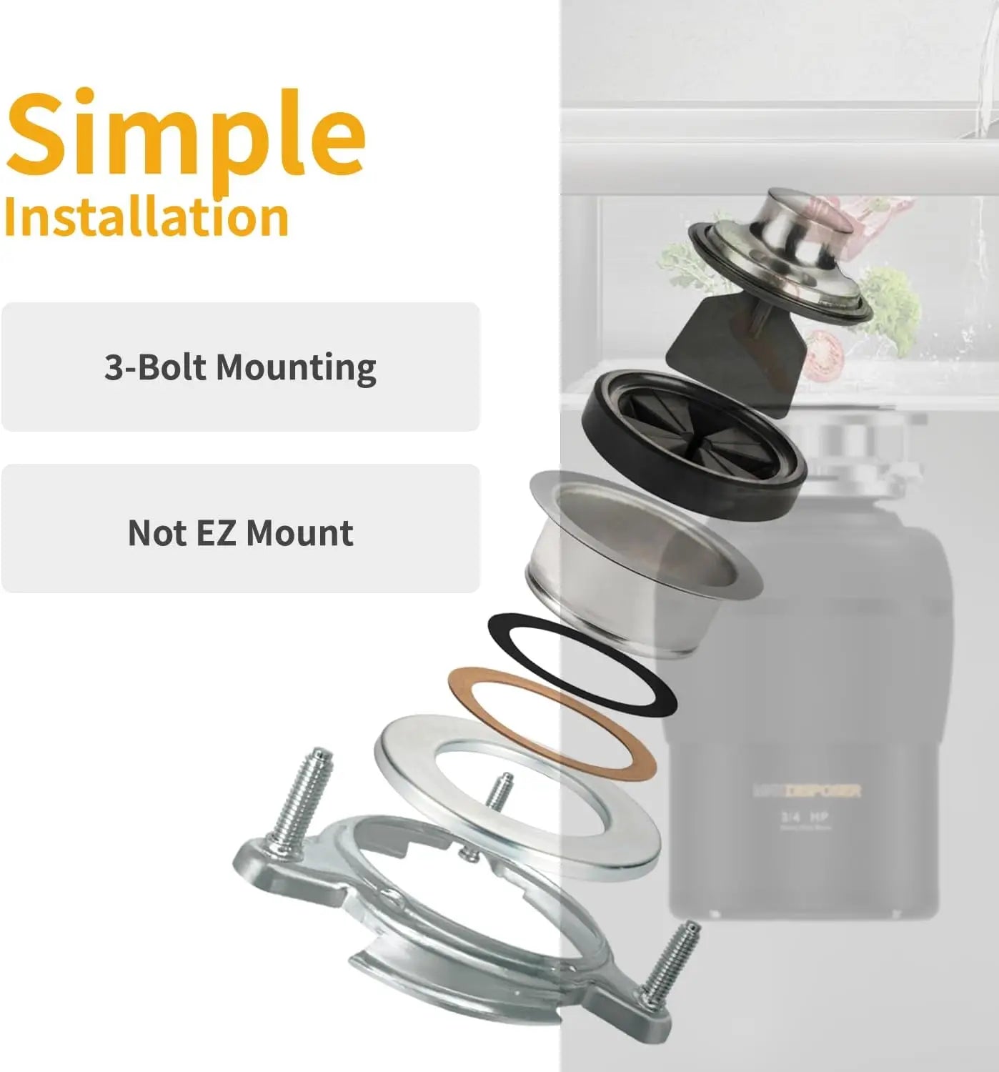 XMSJ Three Quarter HP Garbage Disposal For Kitchen Sink Stopper