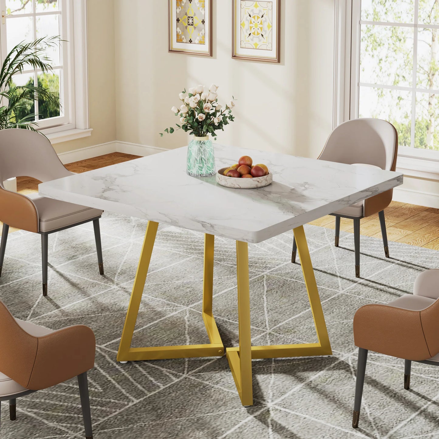 Tribesigns Square Dining Table Industrial Wood with Metal Base