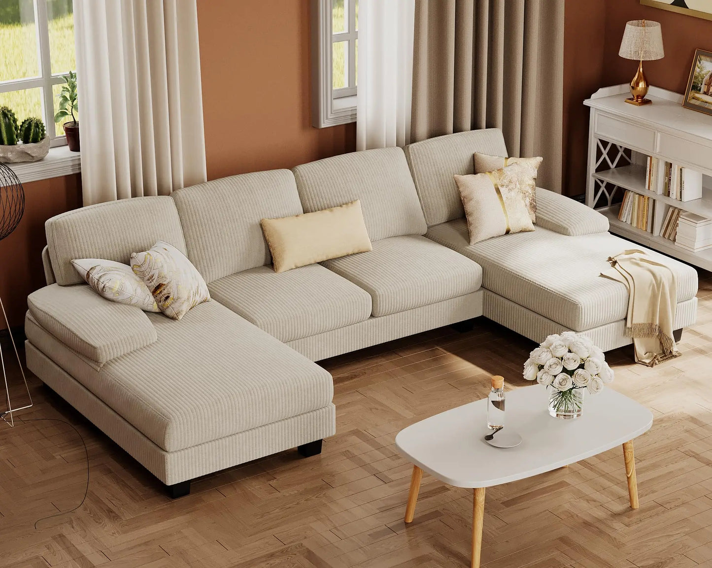 Furmax U Shaped Sectional Sofa Set With Linen Fabric