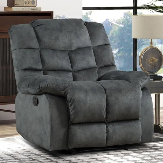 Manual Recliner Chair With Overstuffed Backrest And Armrests
