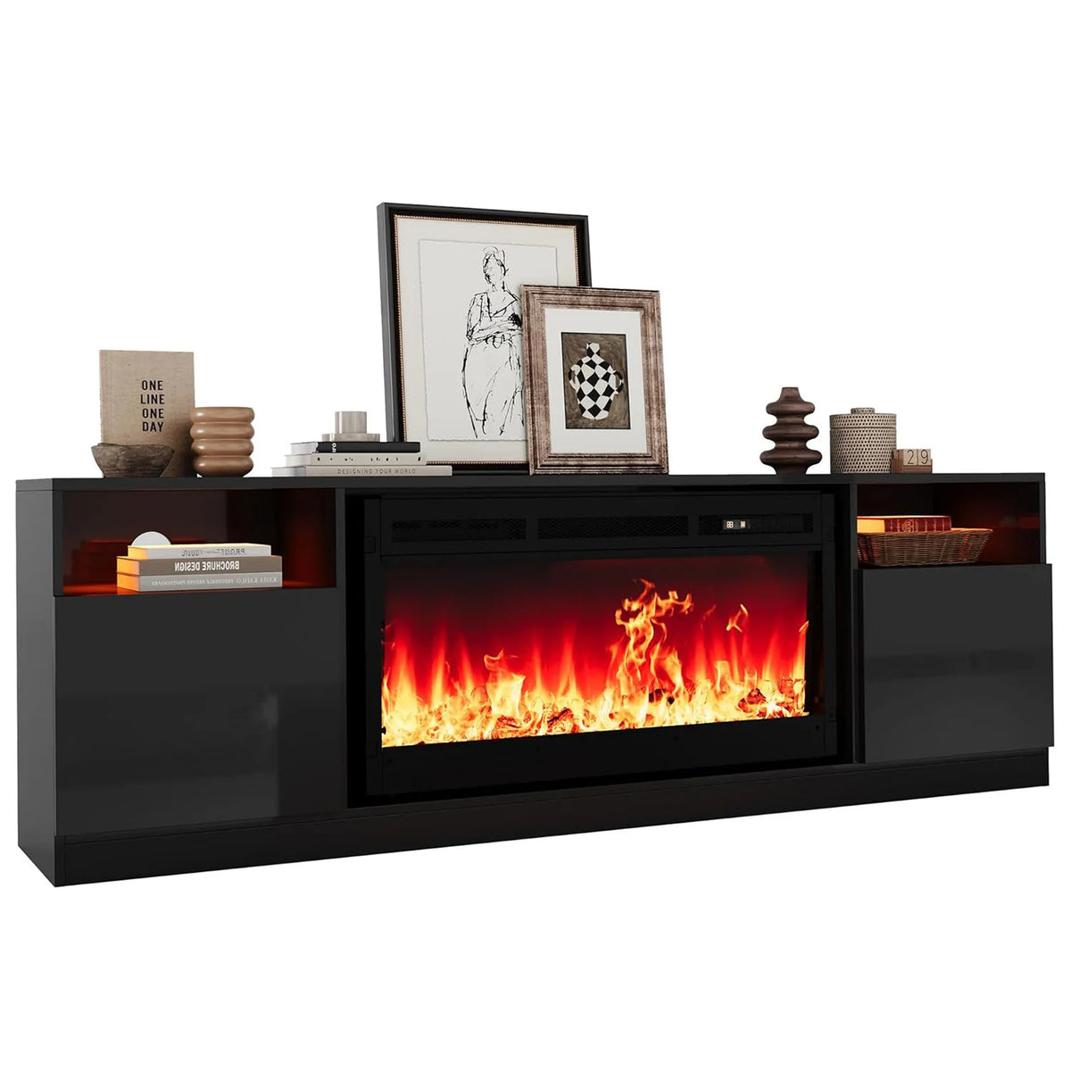 Adoolla Electric Fireplace TV Stand with Heater and LED Lights