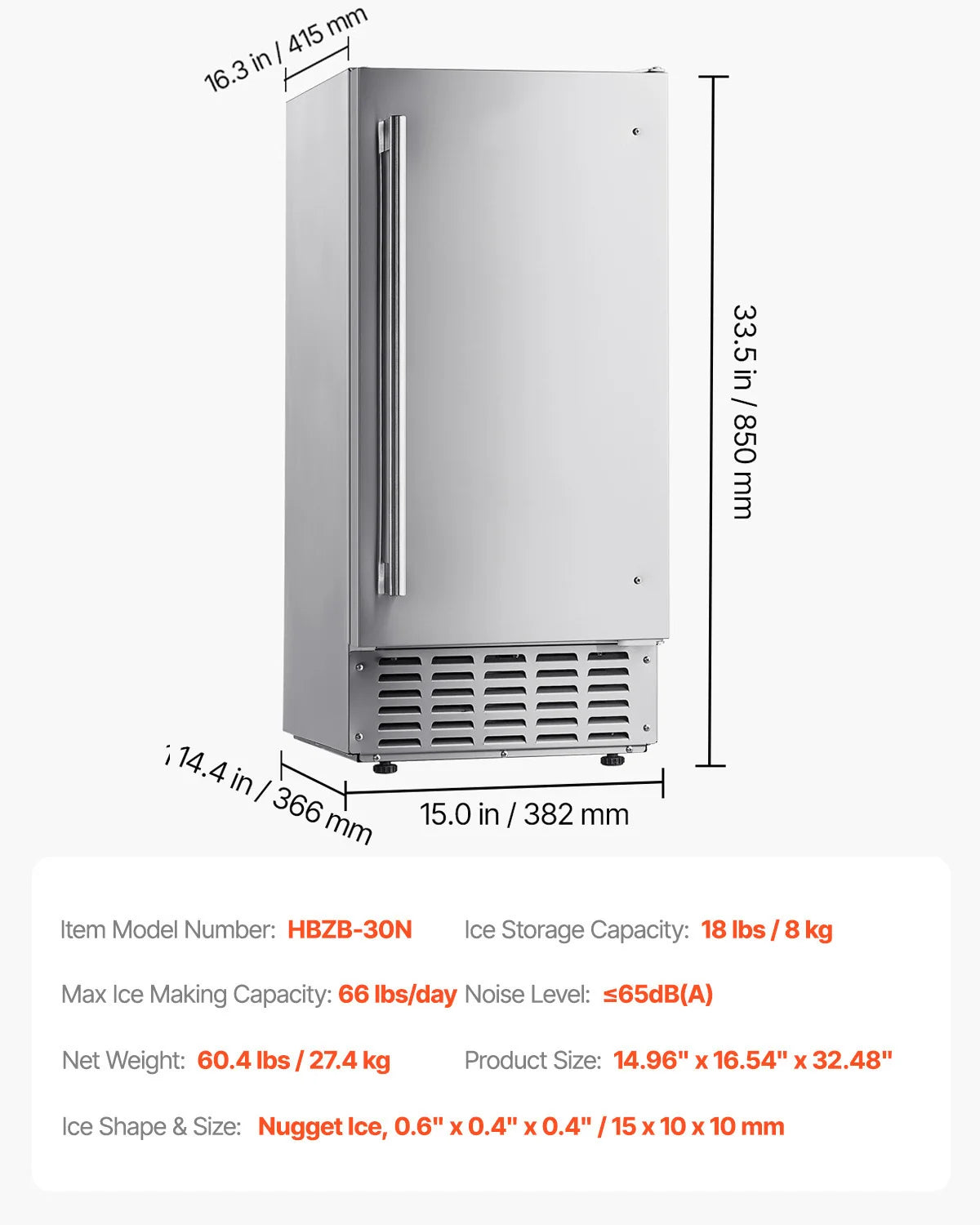 SucceBuy Undercounter Ice Maker 66 Pounds Per Day Nugget Ice