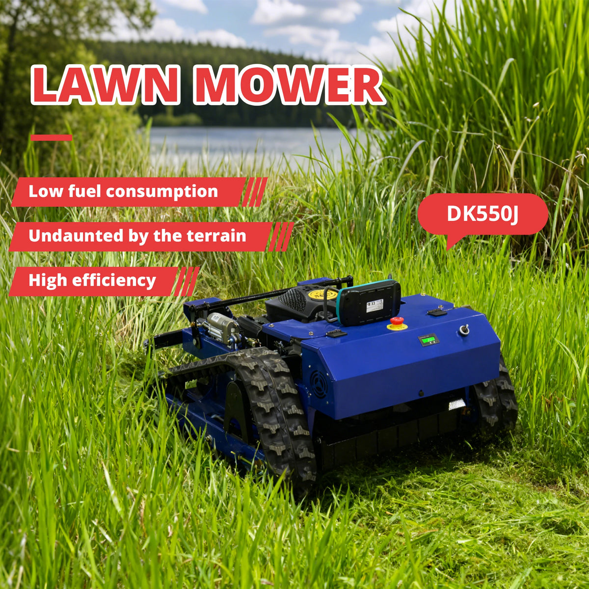 DEEPKRON Remote Controlled Lawn Mower for Steep Slope Grass Cutting