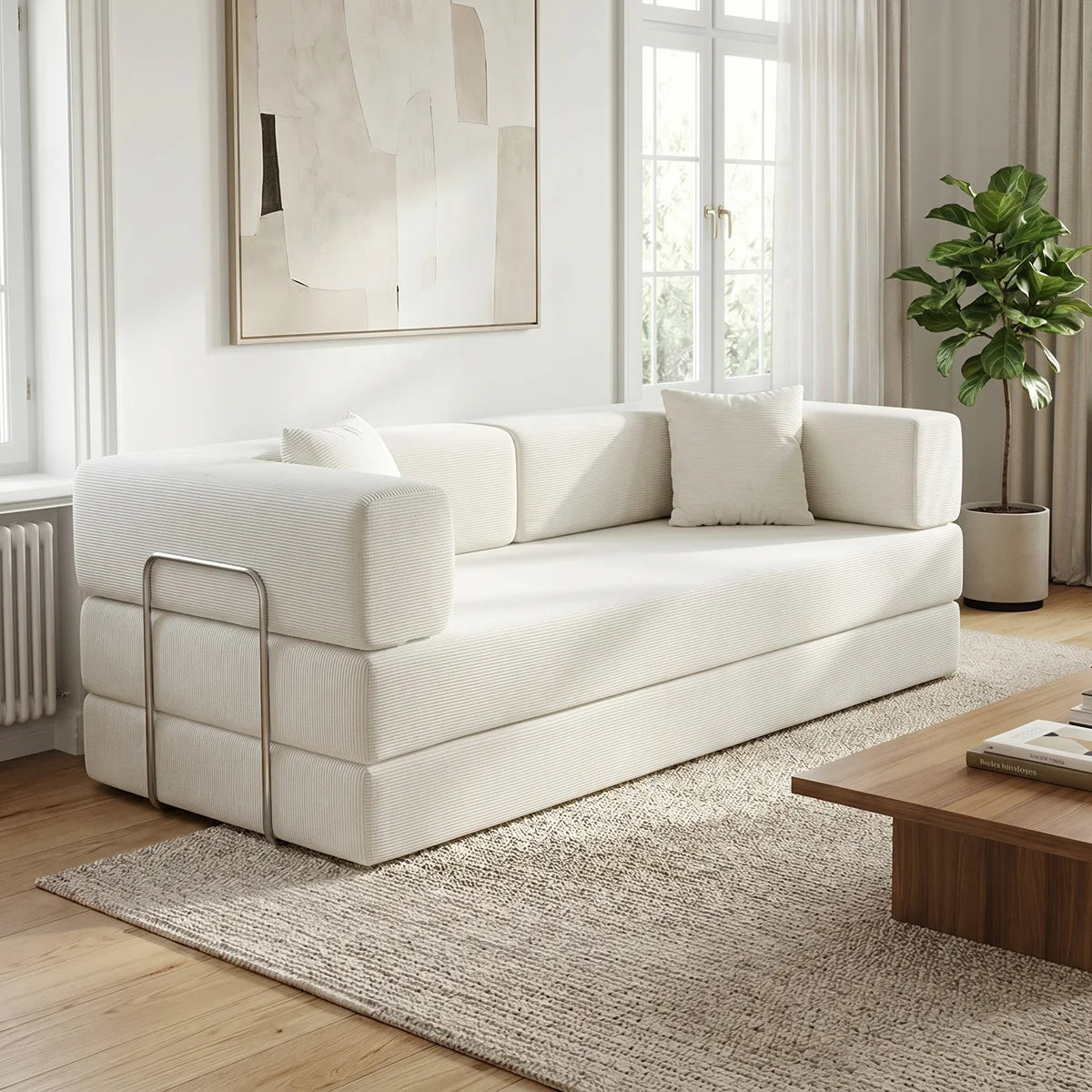 YQzyphyna Corduroy Futon Sofa Bed 4 In 1 Sleeper Loveseat