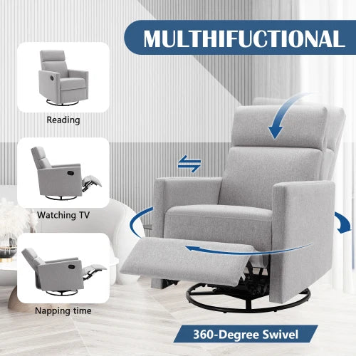 Modern Upholstered Rocker Glider Chair With Swivel Recliner