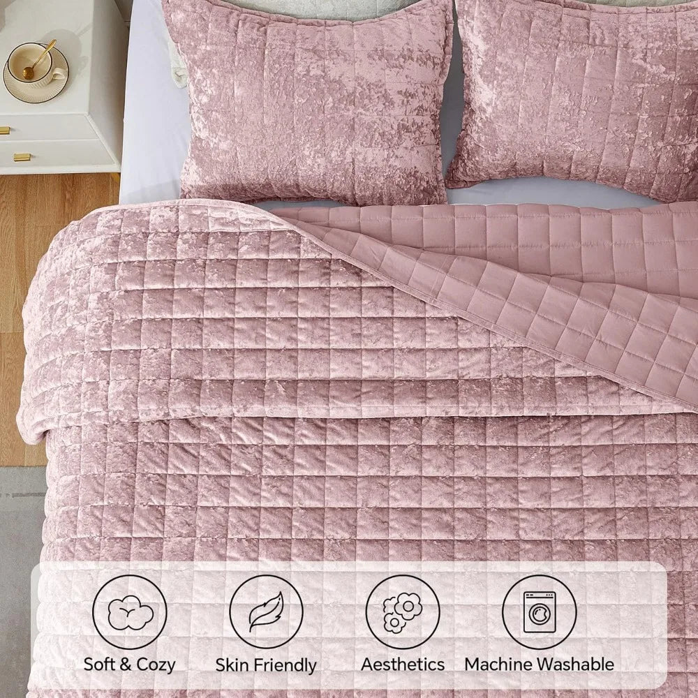 Luxury Velvet Quilt Set With Soft Cozy Comforter And Bedspread
