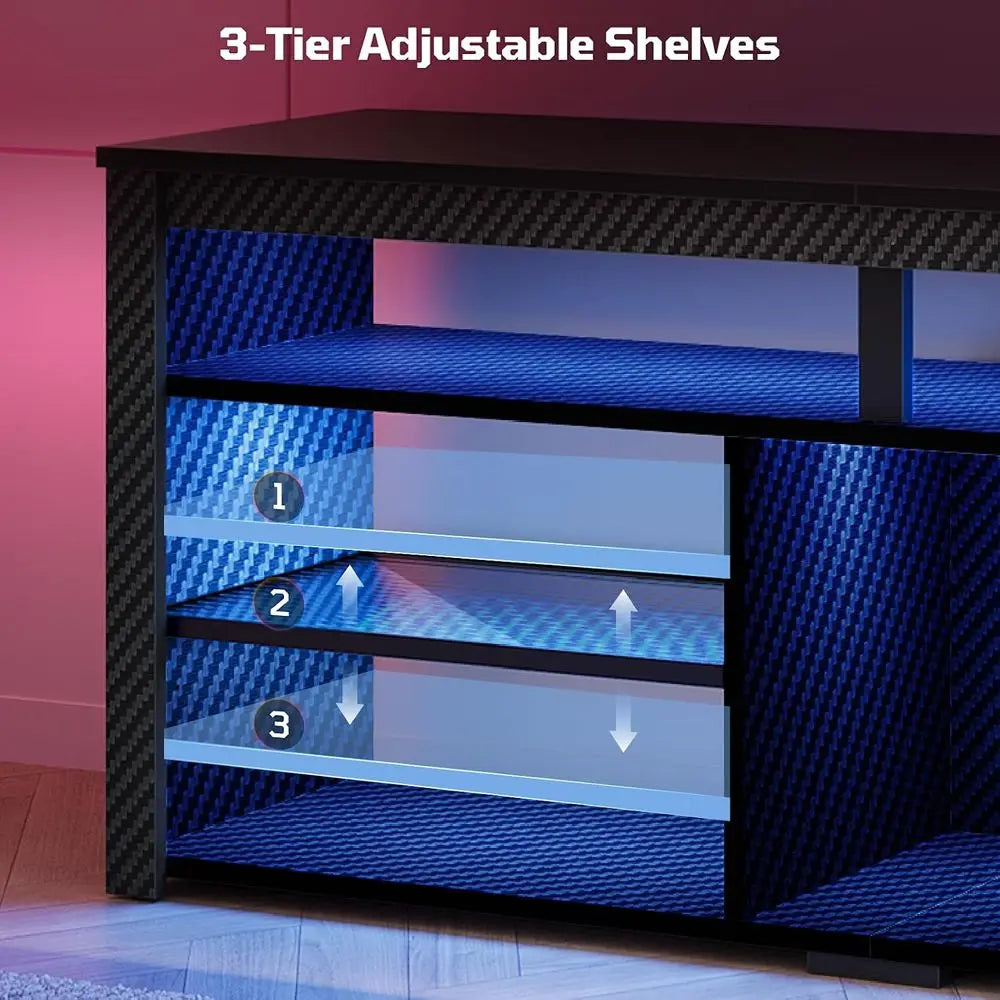 Tall TV Stand With LED Lights And Storage For Gaming Console