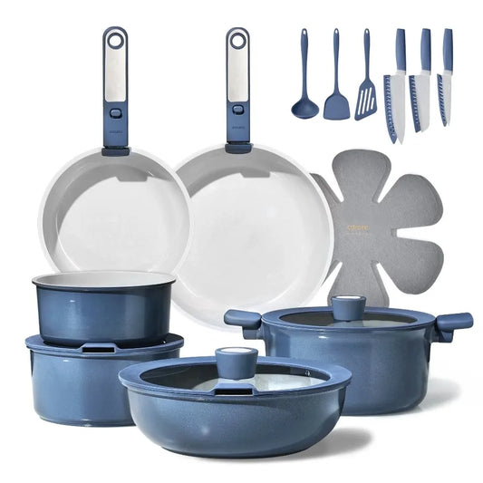 CAROTE 19 Piece Ceramic Nonstick Cookware Set With Detachable Handles