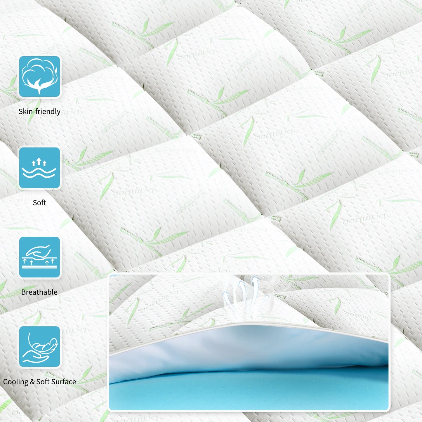 JHK Gel Memory Foam Mattress Topper Dual Layer Cooling Ventilated