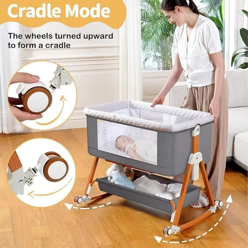 3 In 1 Baby Bassinet Crib With 6 Adjustable Heights Bedside Portable Rocking