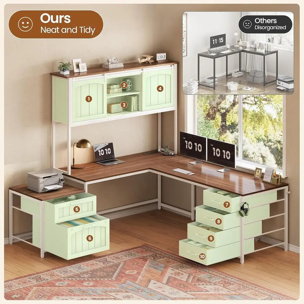 L Shaped Computer Desk With Power Outlet And Home Office