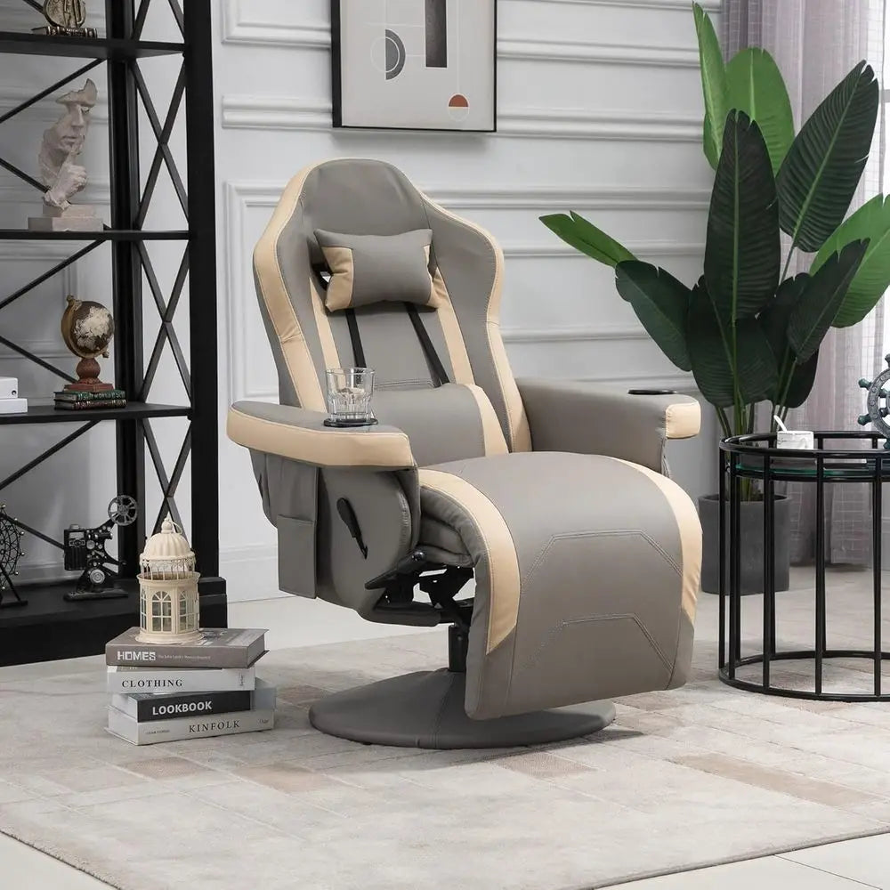 Manual PU Leather Recliner Armchair With Cup Holder And 360 Degree Swivel