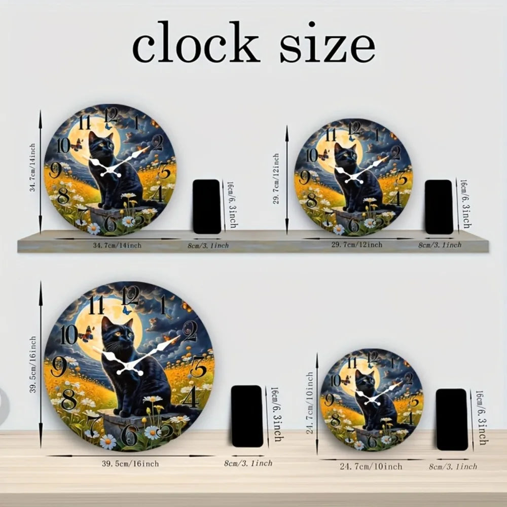 XMSJ Moon And Kitten Scene Silent Wall Clock Home Decor