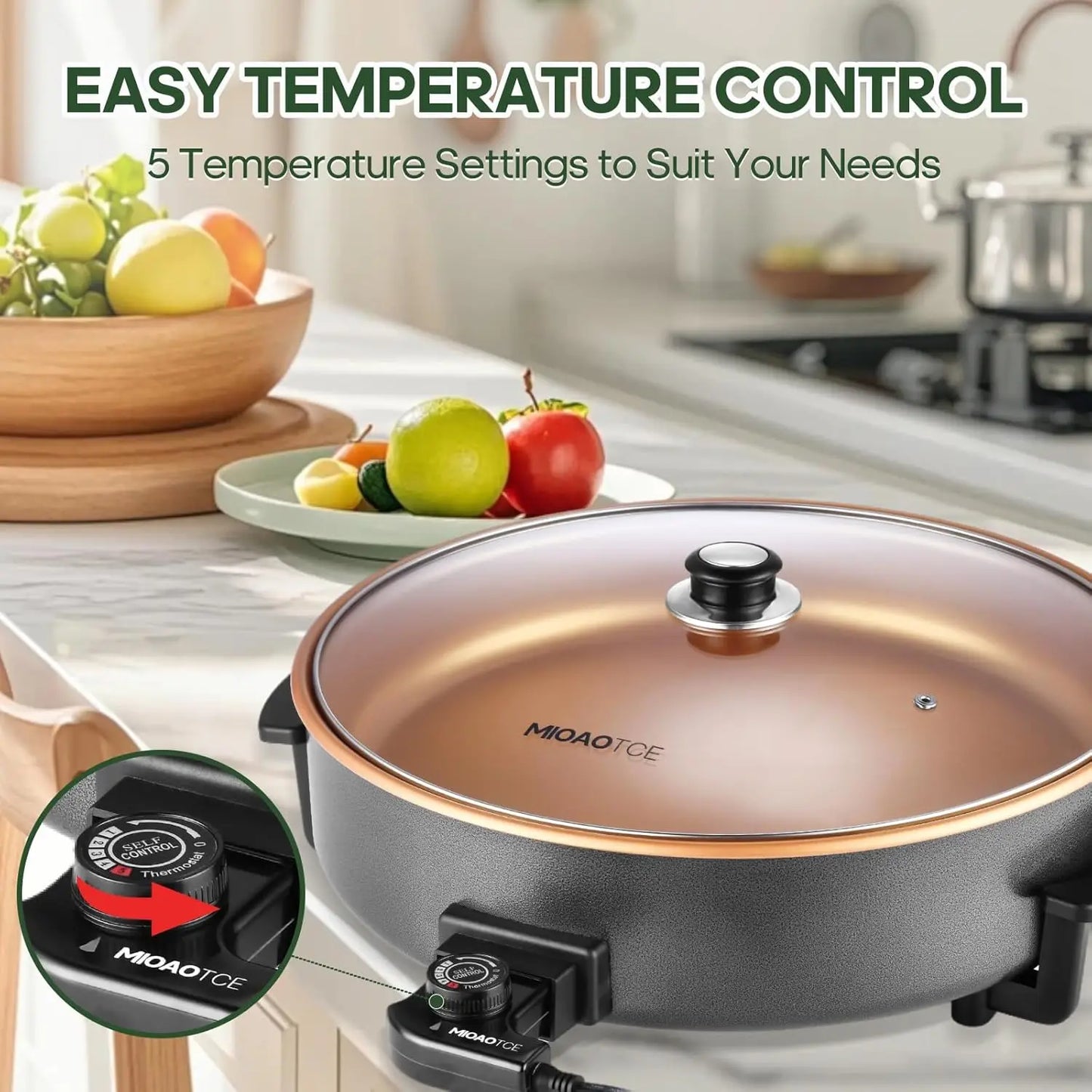 XMSJ Electric Skillet With Lid Nonstick Ceramic Temperature Control