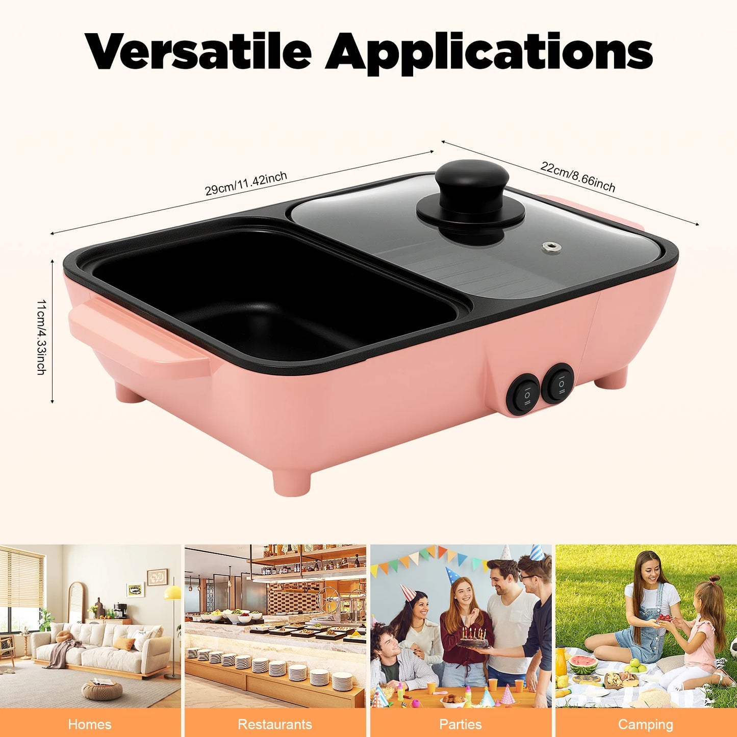 2 In 1 Electric Hot Pot Featuring Griddle And Tabletop