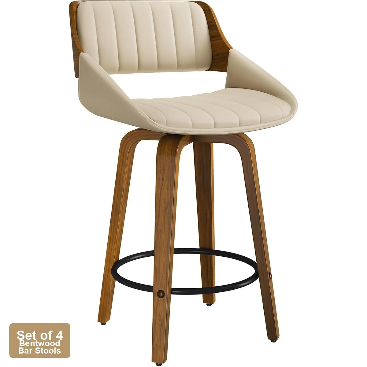 Four Swivel Counter Height Bar Stools with Upholstered Bentwood Backs