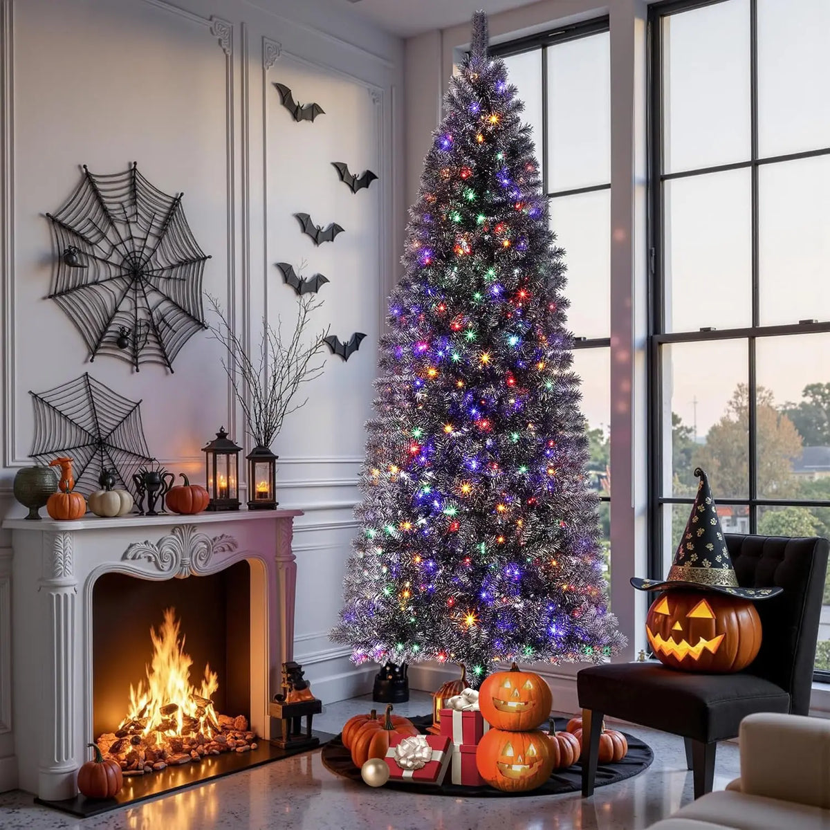 HiMISS Artificial Halloween Christmas Tree With Sturdy Metal Stand