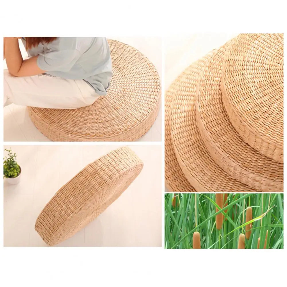 Round Straw Tatami Cushion Breathable Pillow For Floor Home Garden