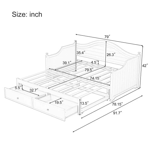 Wood Daybed With Storage Drawers Sofa Bed For Living Room