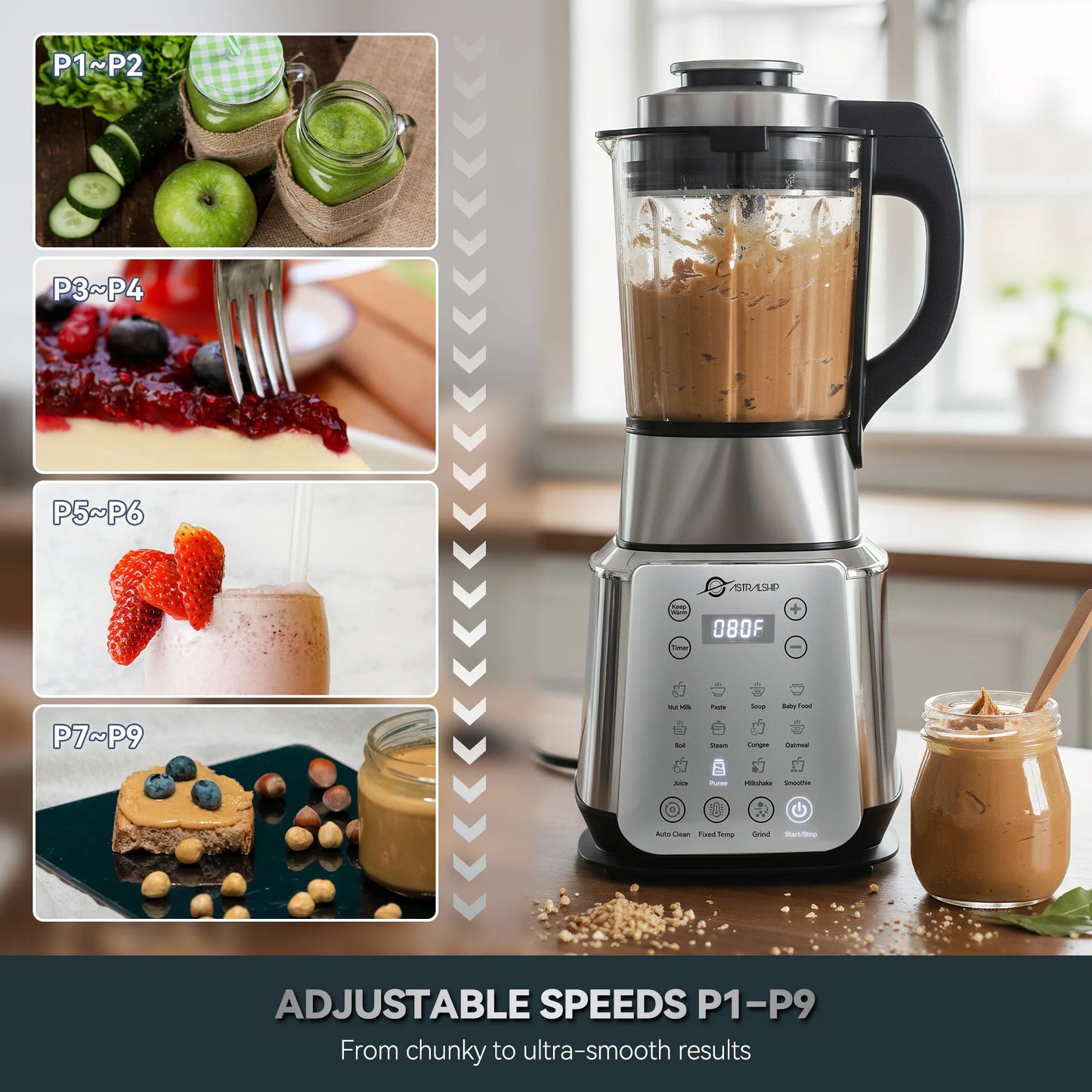Astralship 1500W Stainless Steel Glass Blender With 9 Speeds
