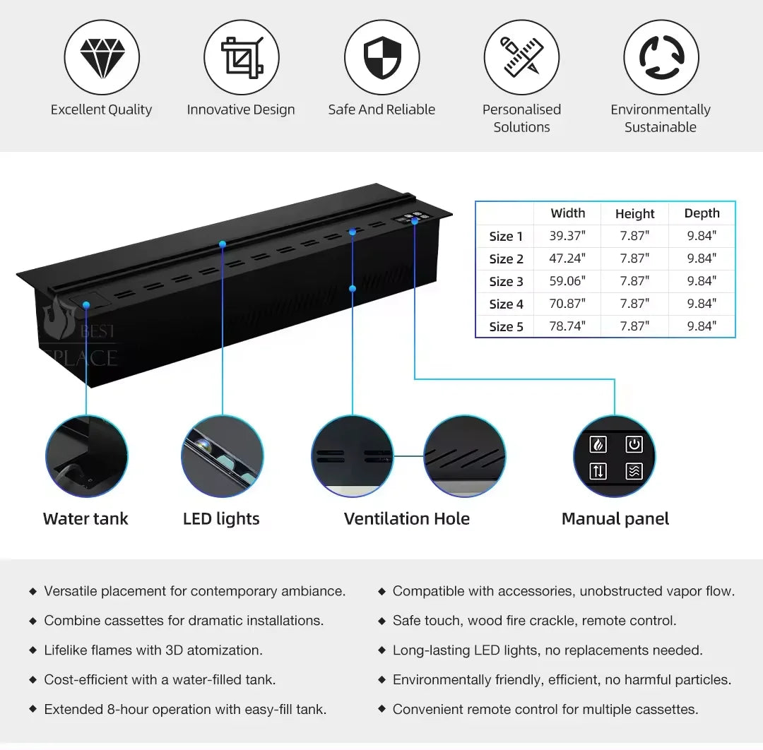 AFLYEVER 3D Atomizing Electric Fireplace Humidifier With Realistic Flame Effect