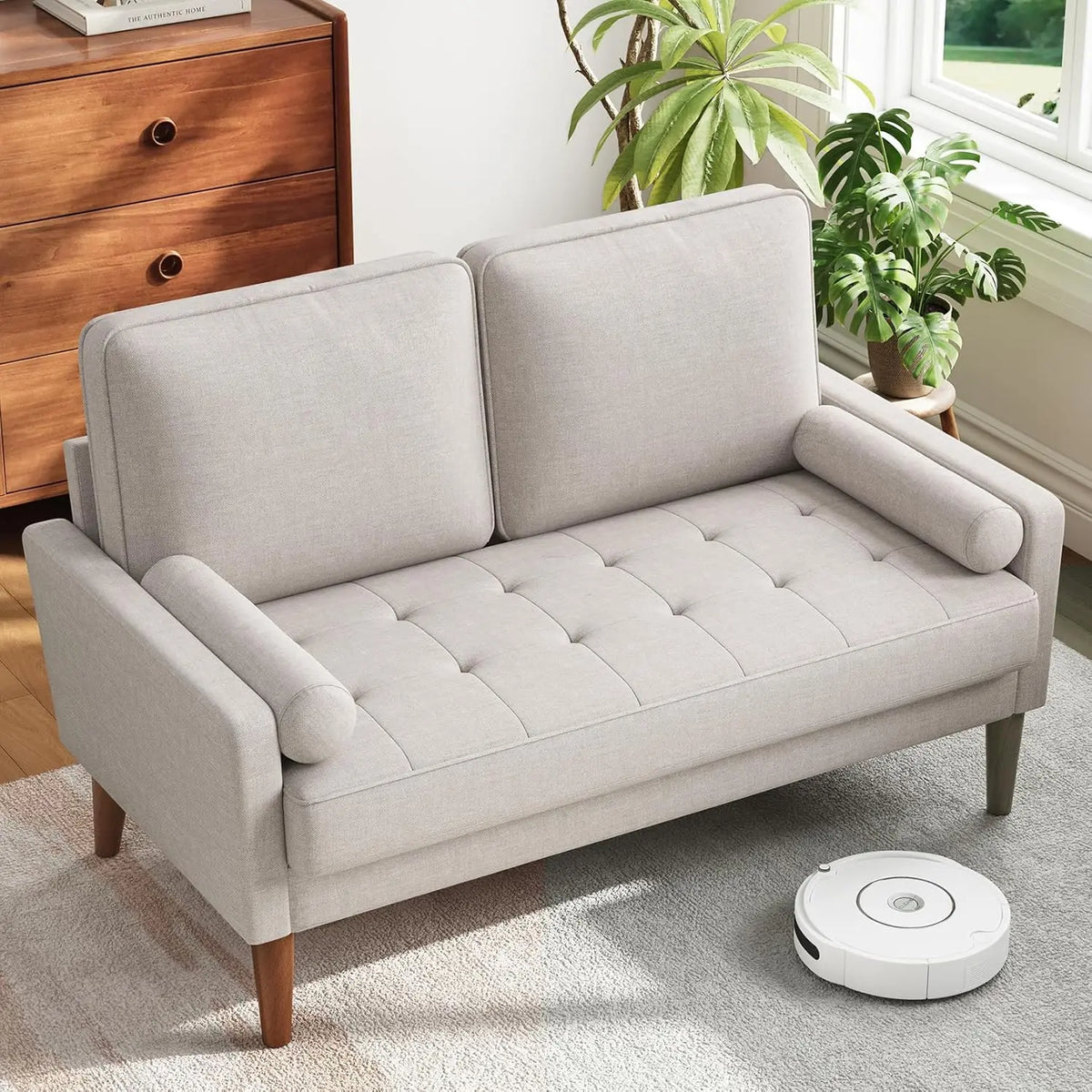Vesgantti Mid Century Modern Velvet Loveseat Sofa Solid Wood Legs