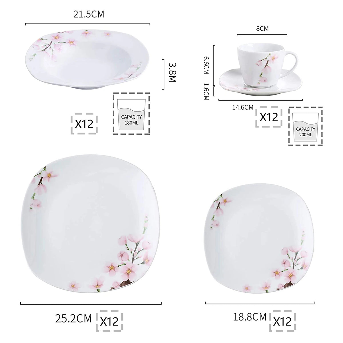 Malacasa Porcelain Dinnerware Set With Cups And Plates