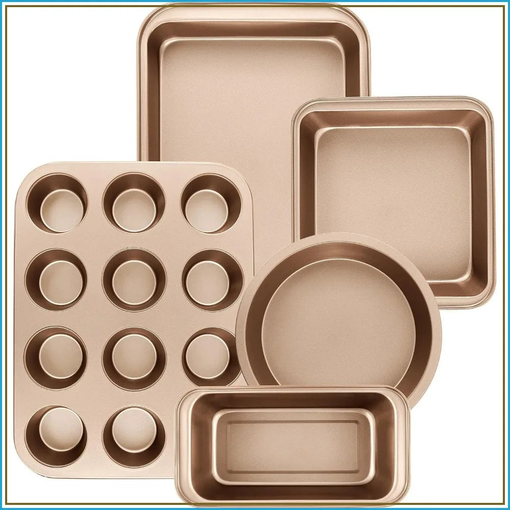5-Piece Nonstick Baking Set With Round Loaf Muffin Roast Pans