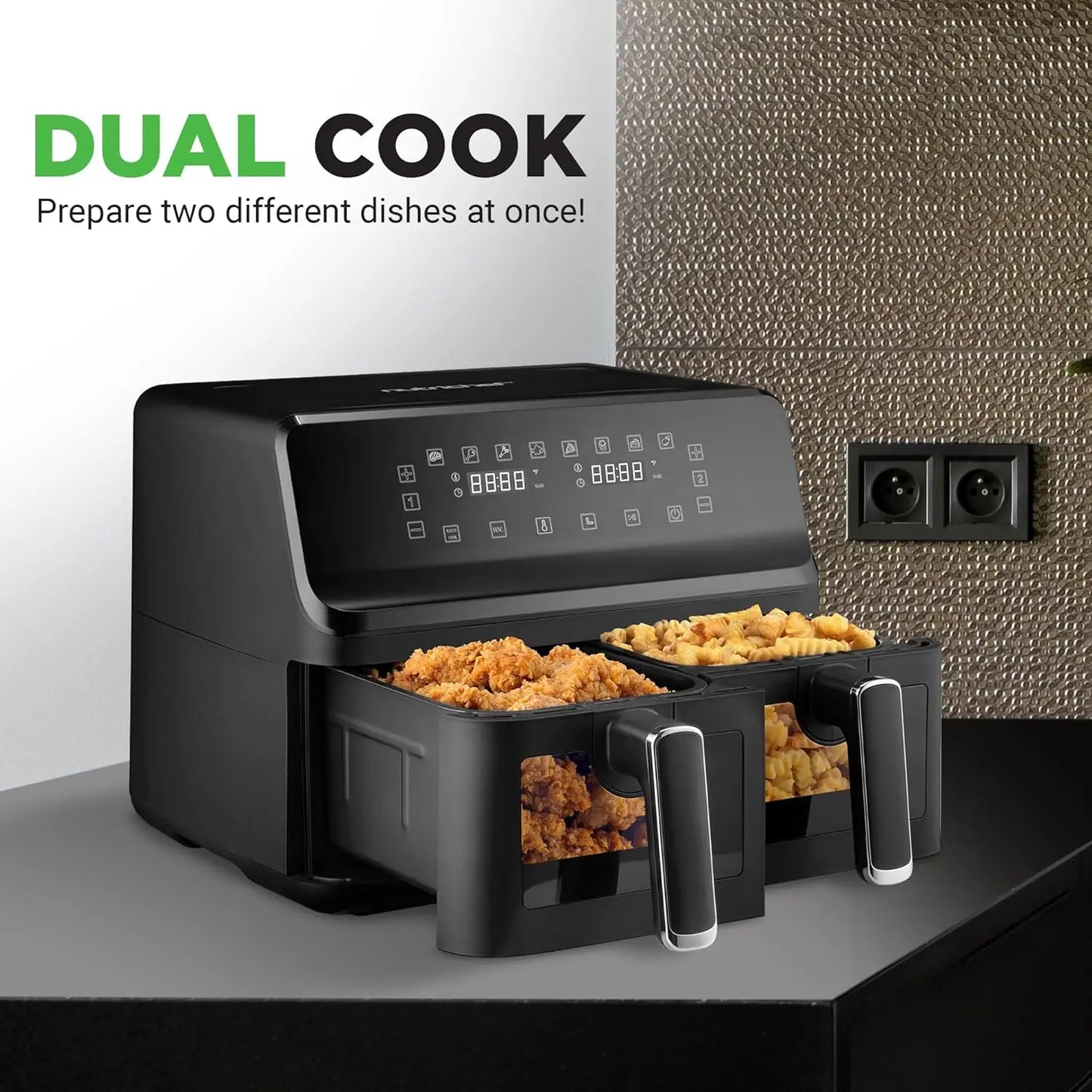 XMSJ Dual Zone Air Fryer With Transparent Window 9in1 Presets