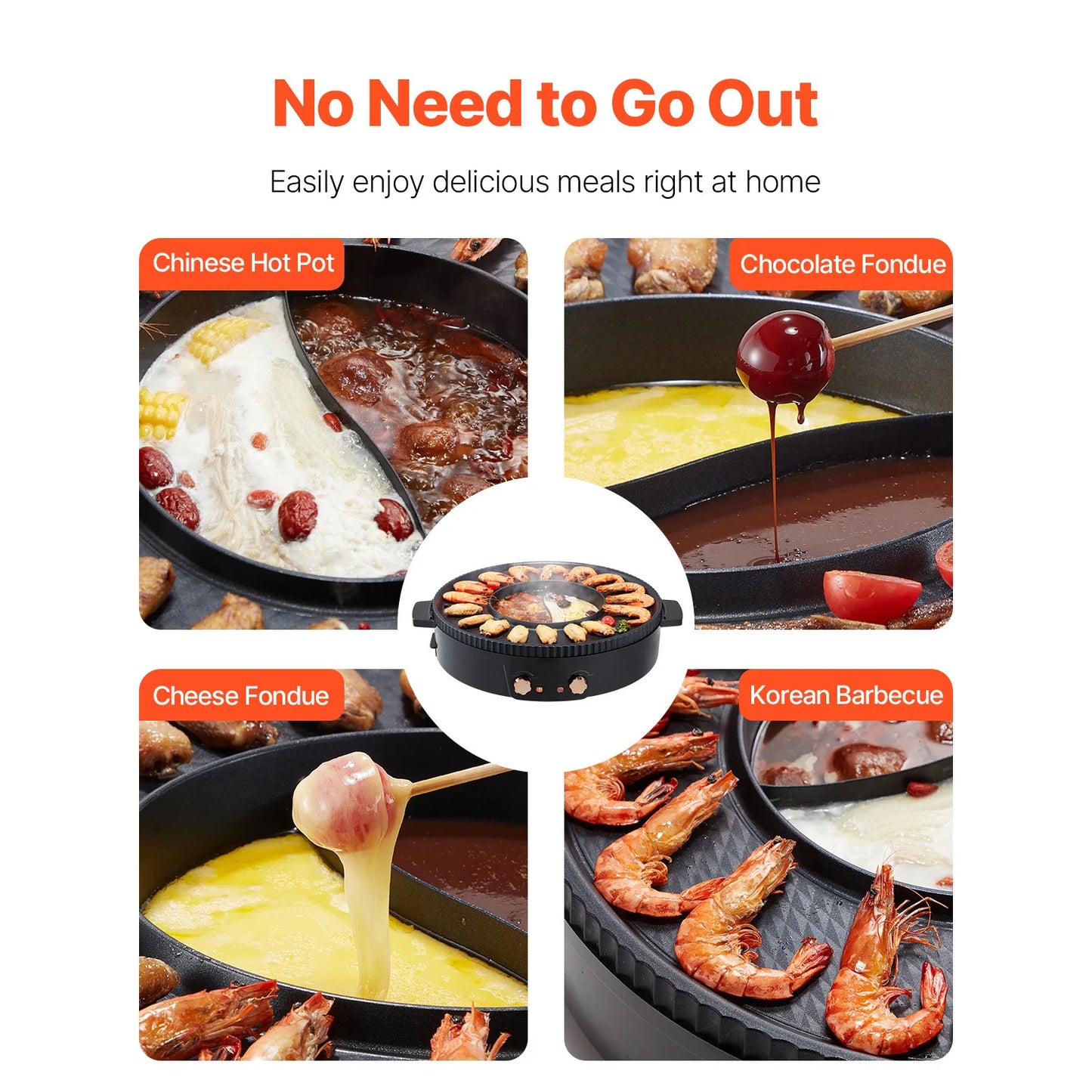 SucceBuy 1800W 2 In 1 Smokeless Electric Grill Hot Pot