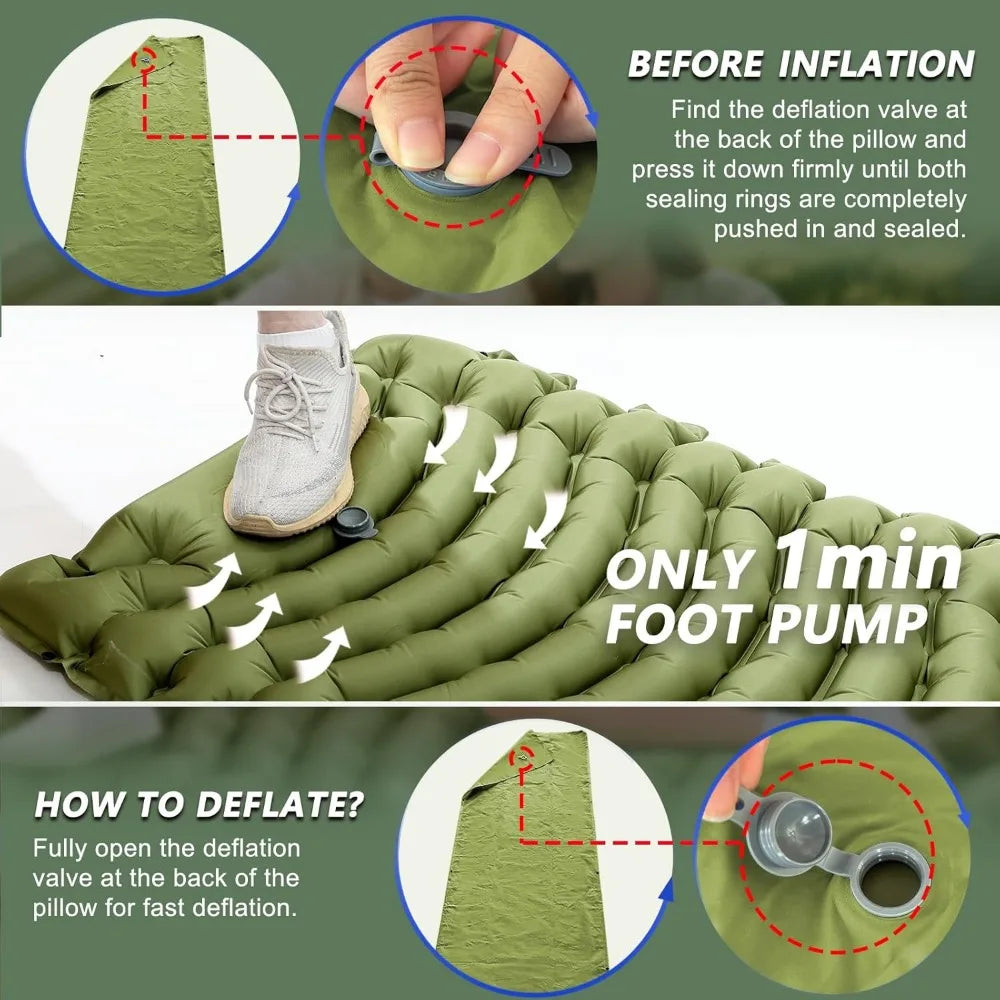 NBVCX Ultralight Inflatable Sleeping Pad With Pillow For Camping And Backpacking
