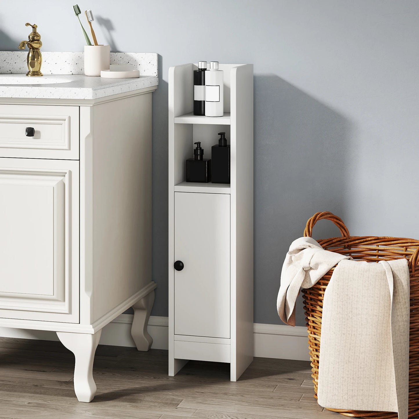 HOMASIS Bathroom Storage Cabinet With Adjustable Shelf And Open Shelves