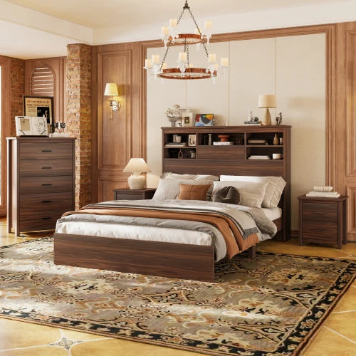 4 Piece Wooden Bedroom Set With Bed Frame Nightstands And Dresser