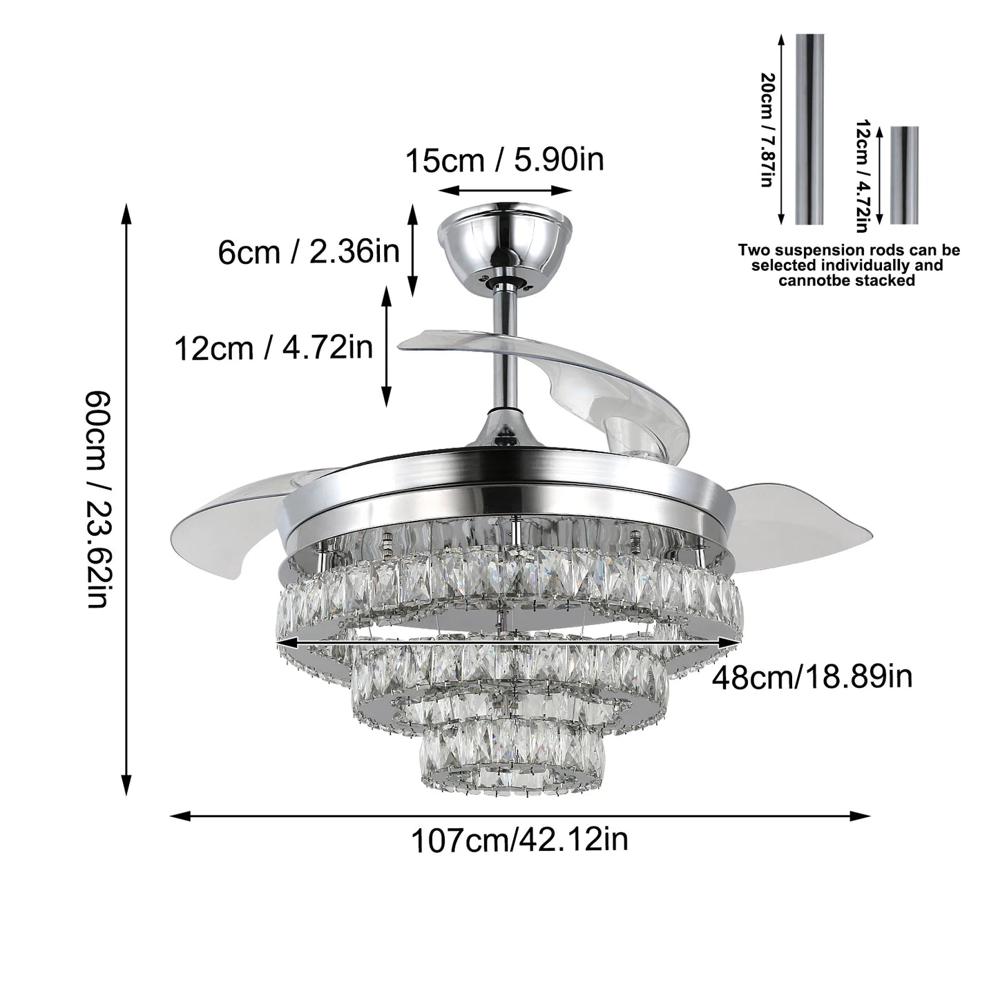 Vetrlus Modern 42 Inch Ceiling Fan With Led Light And Remote