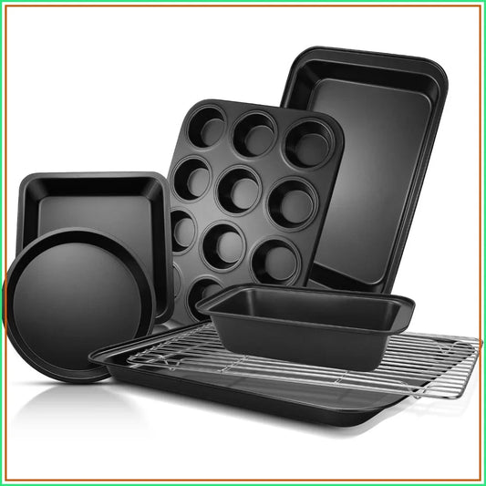 7 Piece Nonstick Baking Set With Wider Grips Carbon Steel Oven Pans Cooling Rack