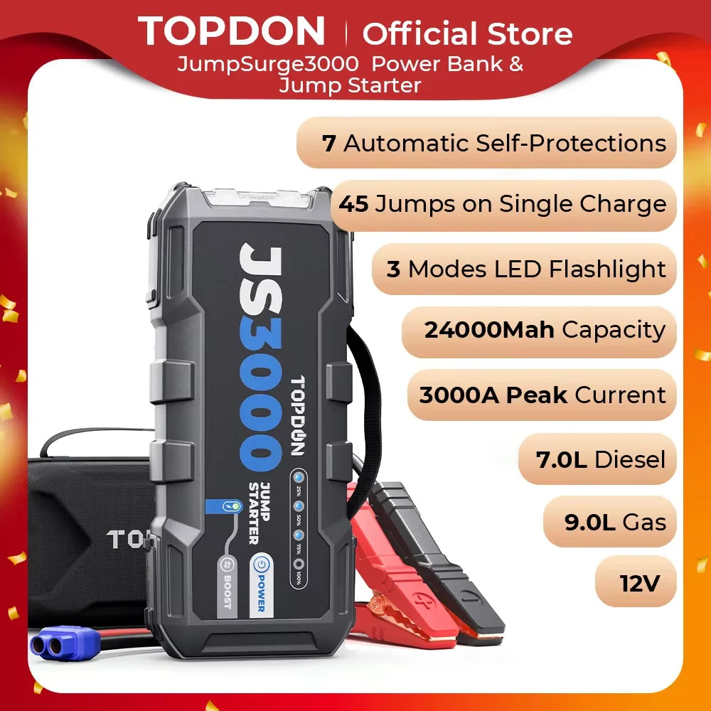TOPDON JS3000 Portable Car Jump Starter Power Bank Device