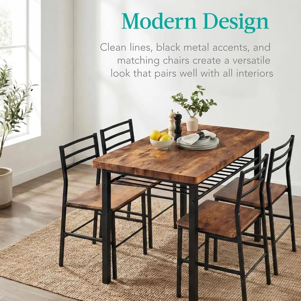 Ticify Dining Set With Table And Four Chairs Storage Rack