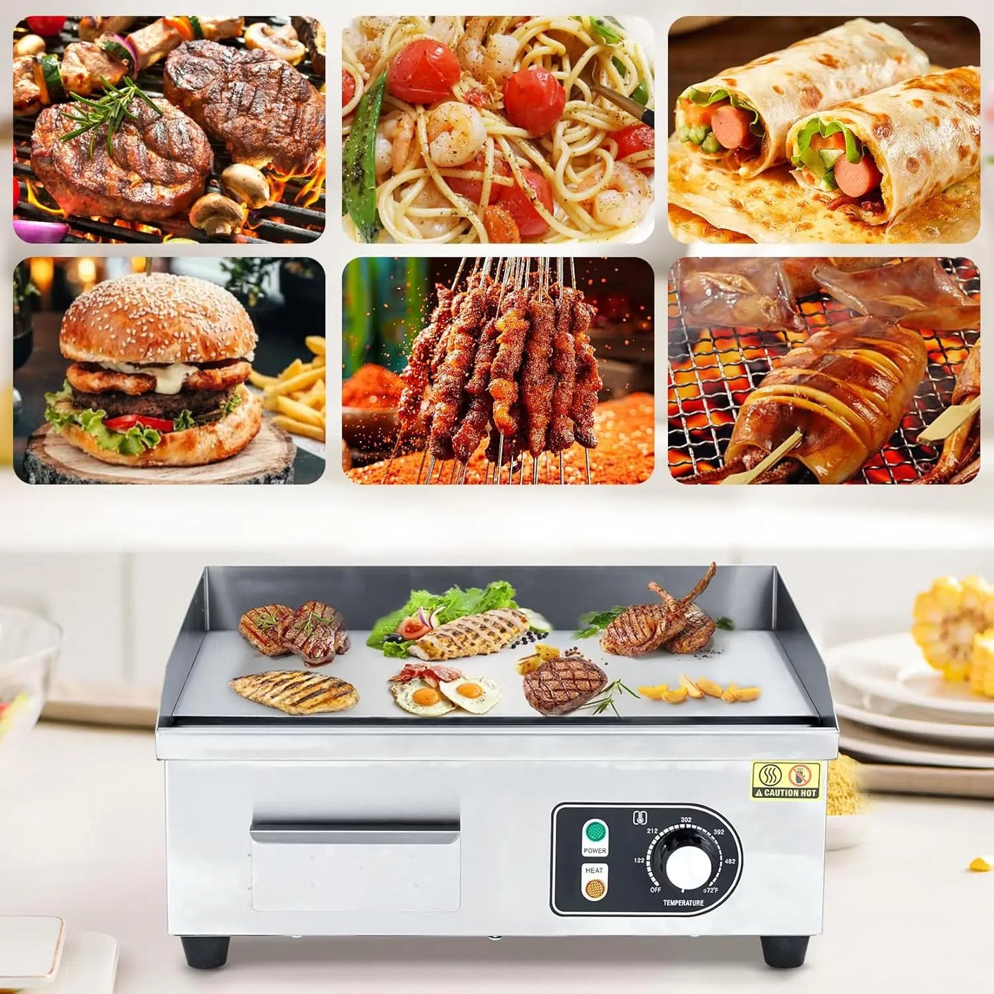 XMSJ 1500W Commercial Stainless Steel Electric Griddle Adjustable Temperature