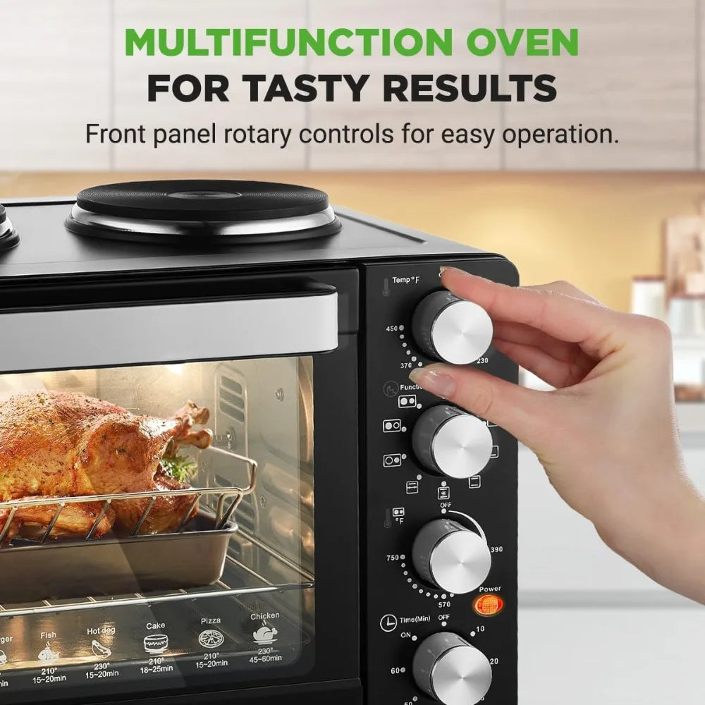 NutriChef Convection Oven With Dual Burner Kitchen Cooker And Rotisserie
