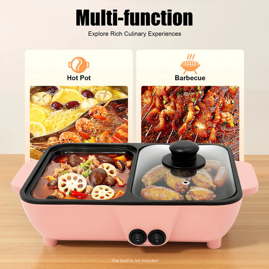 2 In 1 Electric Hot Pot Featuring Griddle And Tabletop