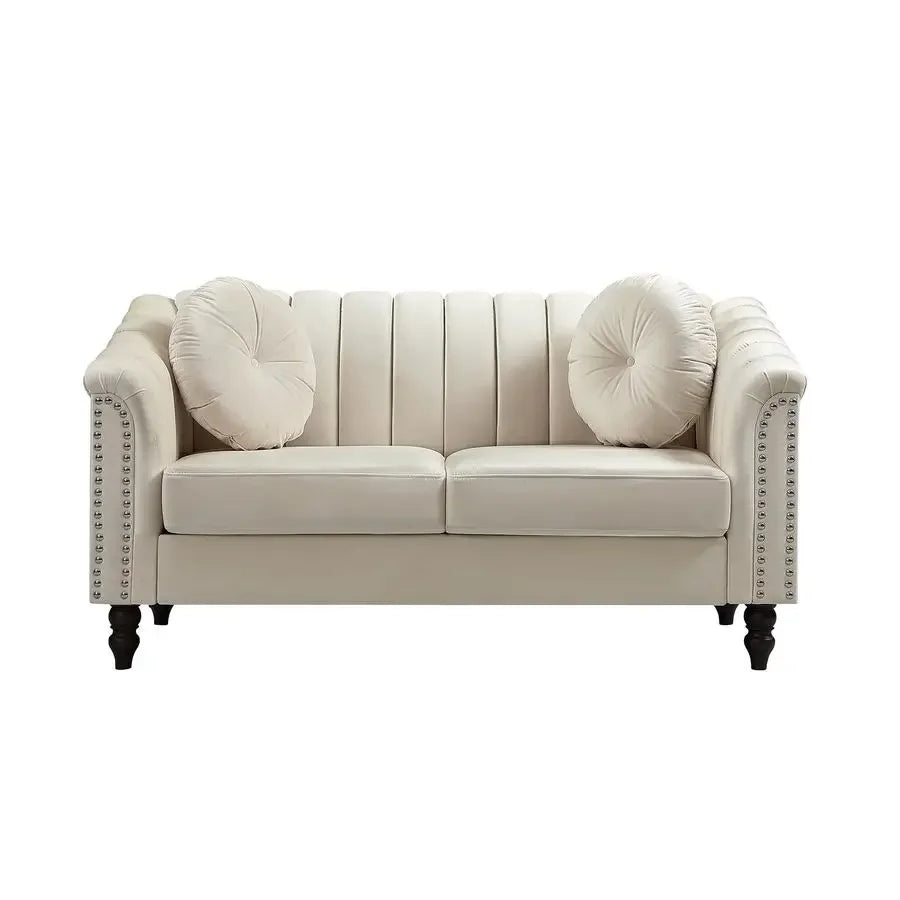 XMSJ Chesterfield Microfiber Loveseat Sofa With Button Tufting Scroll Arms