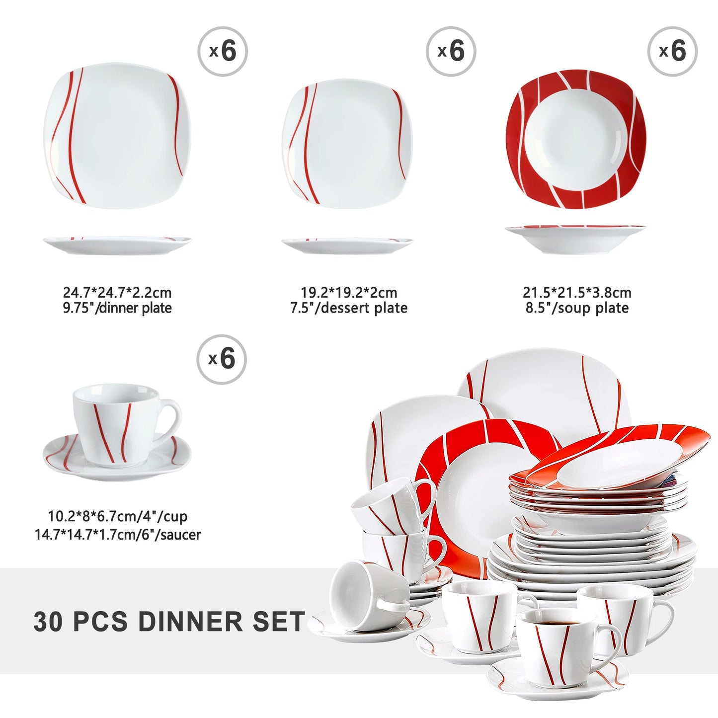 Malacasa Felisa 30 Piece Complete Porcelain Dinner Set