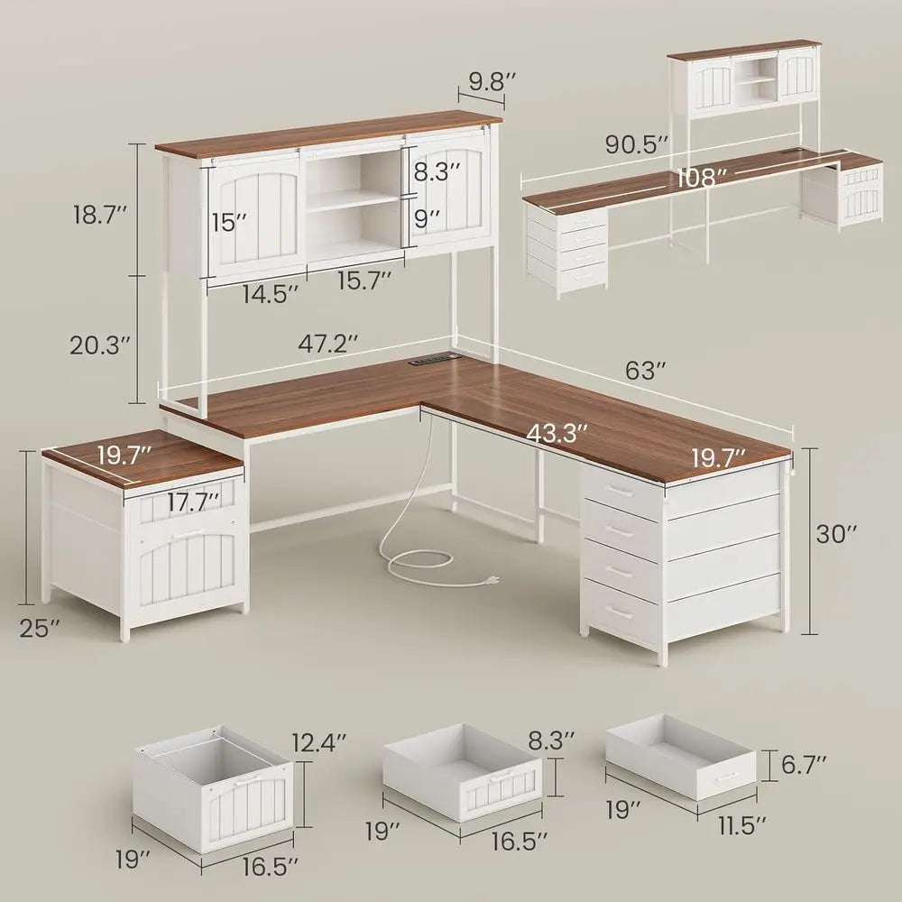 L Shaped Computer Desk With Power Outlet And Home Office