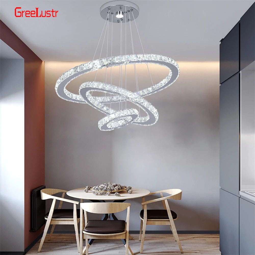 GreeLustr Adjustable Crystal Ring Led Pendant Light Fixture