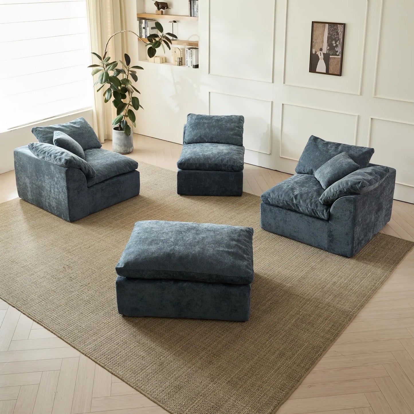 Yeflixvrau Modern Cloud LShaped Chenille Fabric Sofa Modular Sectional Ottoman